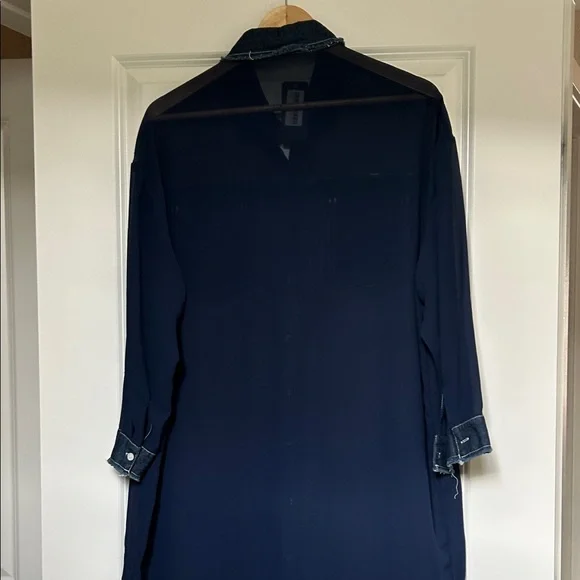Kate Hewko NWT Sheer Denim Trim Button Up Dress Tunic one size - Picture 6 of 8